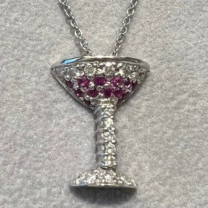 Roberto Coin "Tiny Treasures" Pink Sapphire and Diamond Martini Glass Necklace
